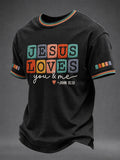 Men's Christian Jesus Loves You & Me Print Casual Tee