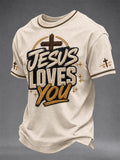 Men's Christian Jesus Loves You Print Casual Tee